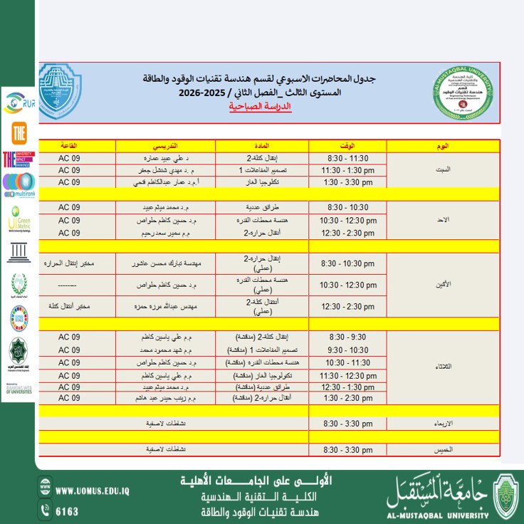 جدول تقنيات الوقود والطاقة-المرحلة الثالثة-صباحي