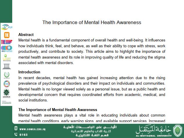 An Academic Article on the Importance of Mental Health Awareness