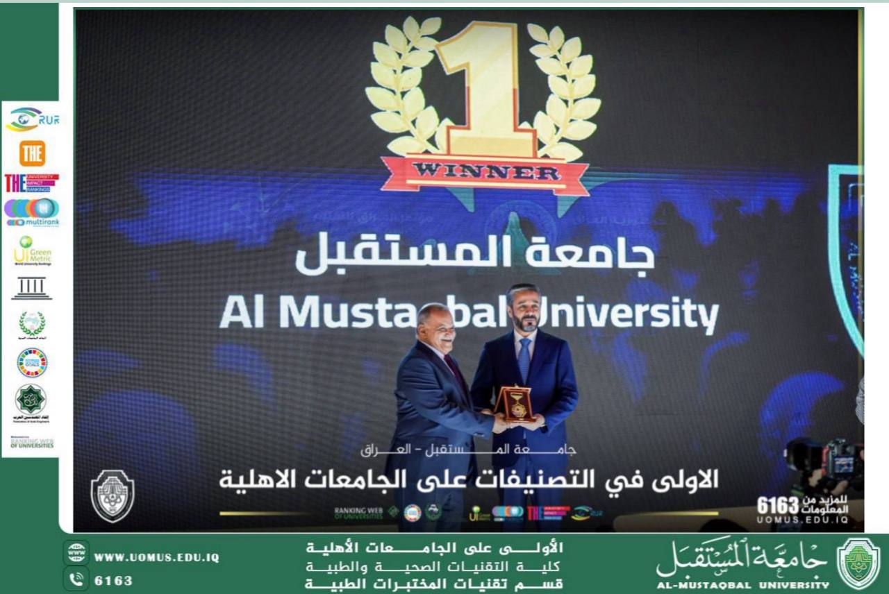جامعة المستقبل تحصد جائزة الجامعة الأهلية المتميزة الأولى في يوم العلم العراقي لعام 2024