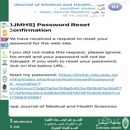 شارك الدكتور منذر سمين شكر في عملية تقييم بحث علمي لصالح Iraqi Journal of Medical and Health Sciences (IJMHS)