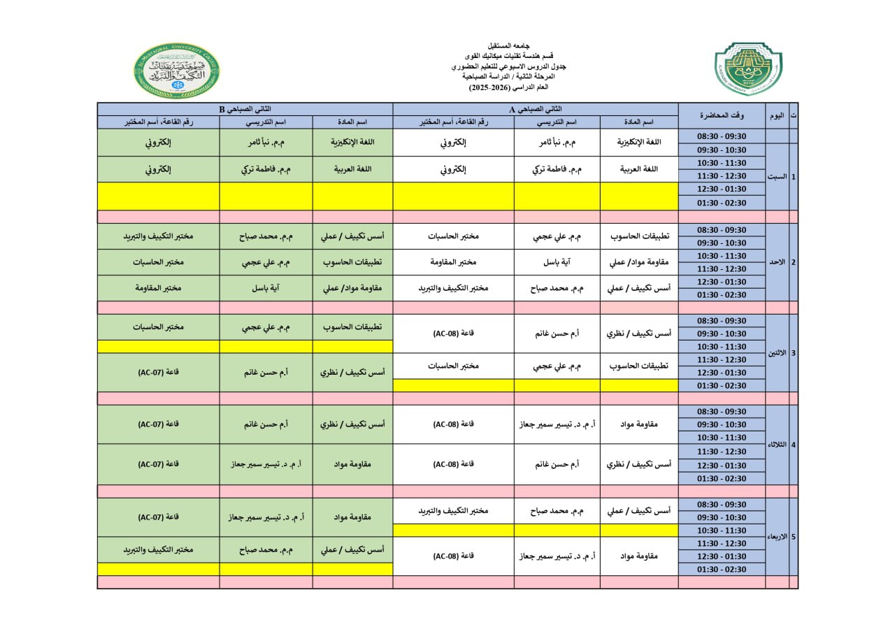 تحديث جدول المحاضرات