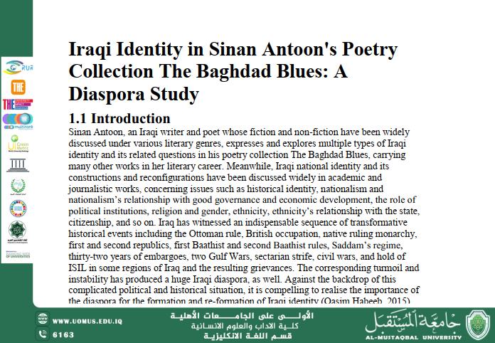 An Academic Article on Iraqi Identity in Sinan Antoon’s Poetry