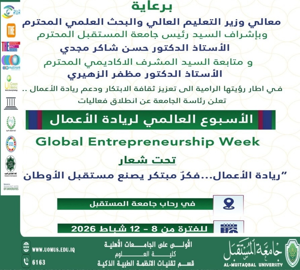 إعلان انطلاق فعاليات الأسبوع العالمي لريادة الأعمال في جامعة المستقبل Global Entrepreneurship Week