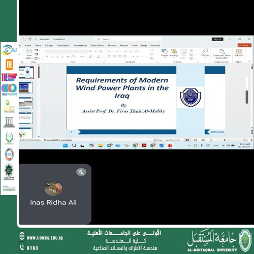 n Online Workshop on the Requirements of Modern Wind Power Plants in Iraq