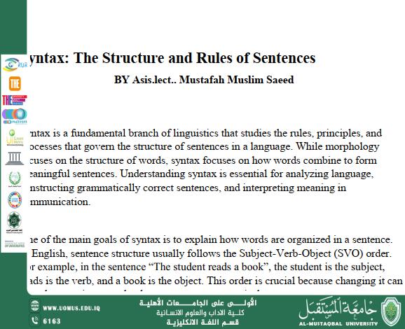 Syntax: Sentence Structure and Grammatical Rules