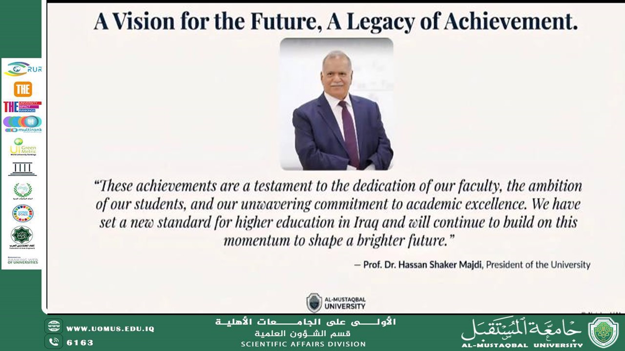جامعة المستقبل: الجامعة الاهلية الرائدة في العراق و نفخر بماتحقق  من إنجازات راسخة في عام 2025