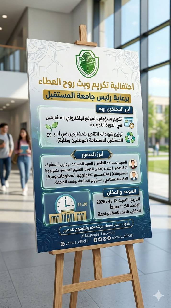 جامعة المستقبل تحتفي بمنتسبيها في احتفالية “عطاءٌ يستحق الثناء” لتكريم التميز الرقمي ومشاركات الاستدامة